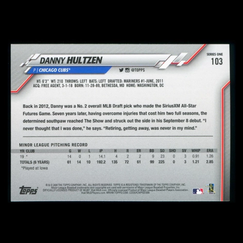 Danny Hultzen RC 2020 Topps Rookie Cubs