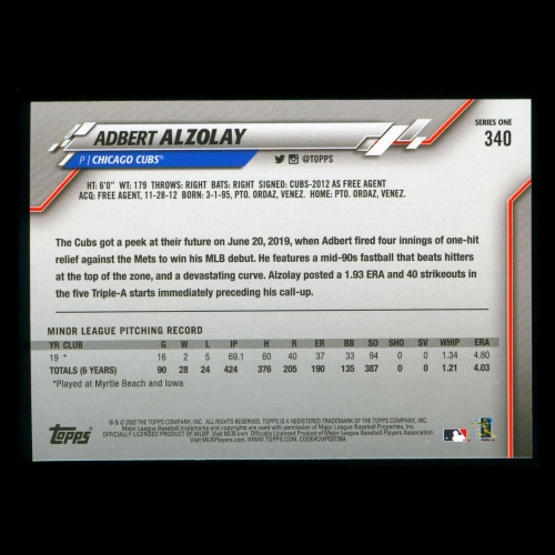 Adbert Alzolay RC 2020 Topps Rookie Cubs