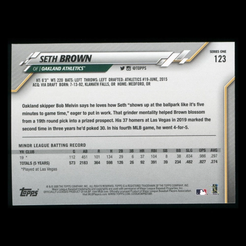 Seth Brown RC 2020 Topps Rookie Athletics
