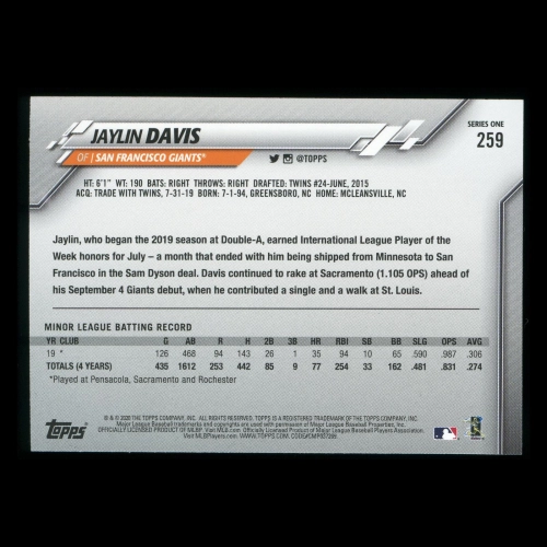 Jaylin Davis RC 2020 Topps Rookie Giants