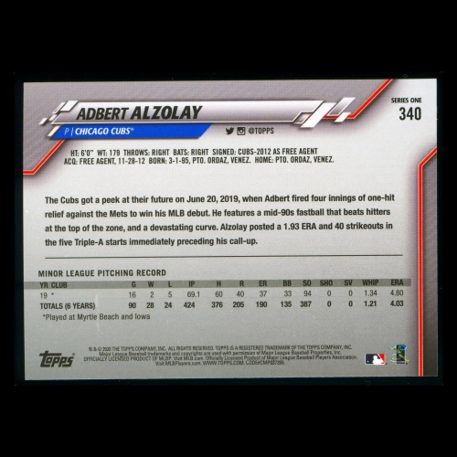 Adbert Alzolay RC 2020 Topps Rookie Cubs