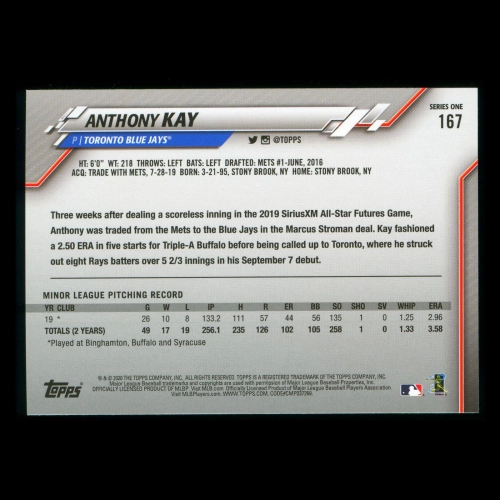 Anthony Kay RC 2020 Topps Rookie Blue Jays