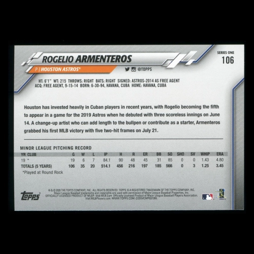 Rogelio Armenteros RC 2020 Topps Rookie Astros