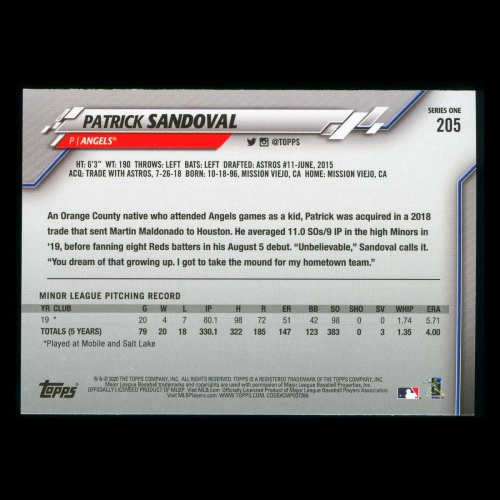 Patrick Sandoval RC 2020 Topps Rookie Angels