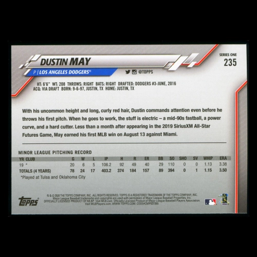 Dustin May RC 2020 Topps Rookie Dodgers