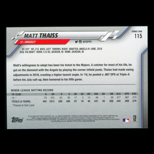 Matt Thaiss RC 2020 Topps Rookie Angels