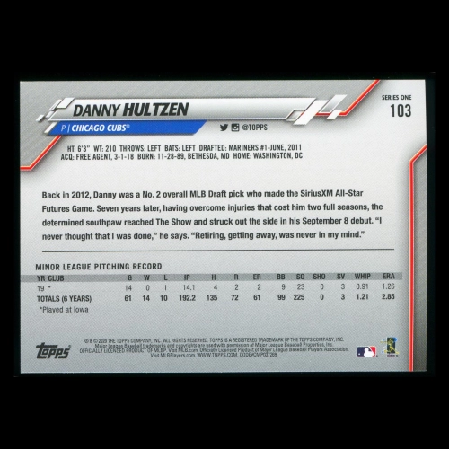 Danny Hultzen RC 2020 Topps Rookie Cubs