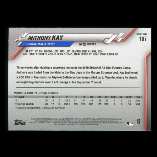 Anthony Kay RC 2020 Topps Rookie Blue Jays