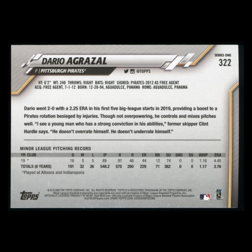 Dario Agrazal RC 2020 Topps Rookie Pirates