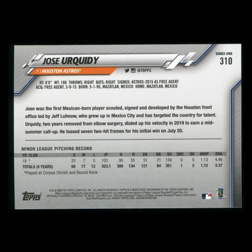 Jose Urquidy RC 2020 Topps Rookie Astros