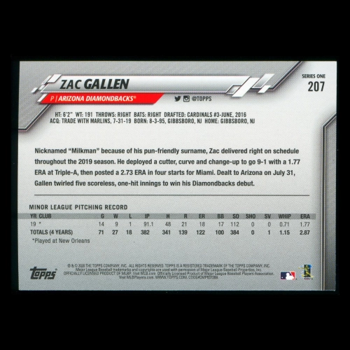 Zac Gallen RC 2020 Topps Rookie Diamondbacks