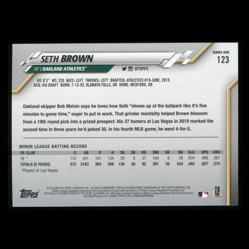 Seth Brown RC 2020 Topps Rookie Athletics