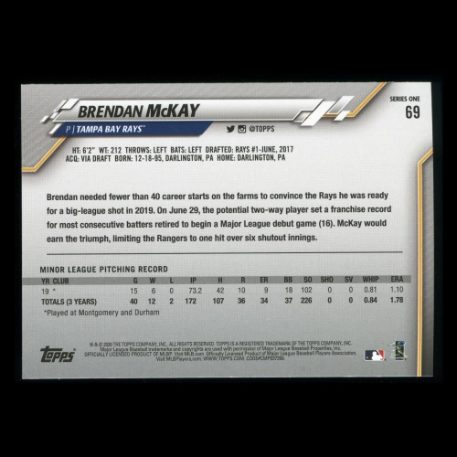 Brendan McKay RC 2020 Topps Rookie Rays