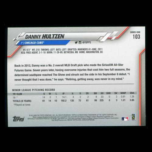 Danny Hultzen RC 2020 Topps Rookie Cubs