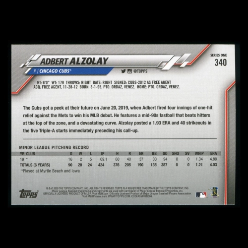 Adbert Alzolay RC 2020 Topps Rookie Cubs