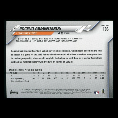 Rogelio Armenteros RC 2020 Topps Rookie Astros