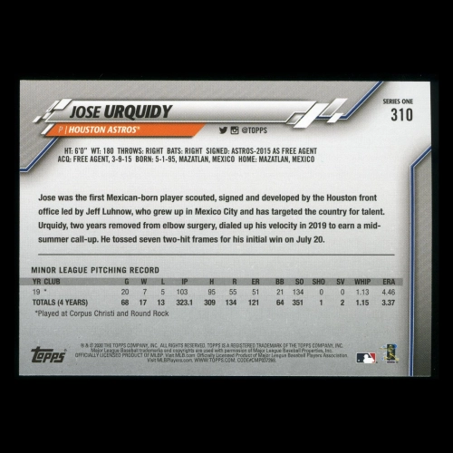Jose Urquidy RC 2020 Topps Rookie Astros