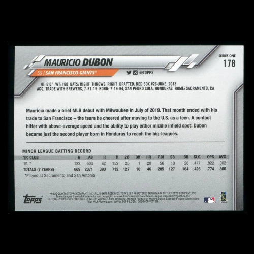 Mauricio Dubon RC 2020 Topps Rookie Giants