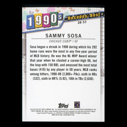 Sammy Sosa 2020 Topps Decades' Best Batters 1990s Cubs