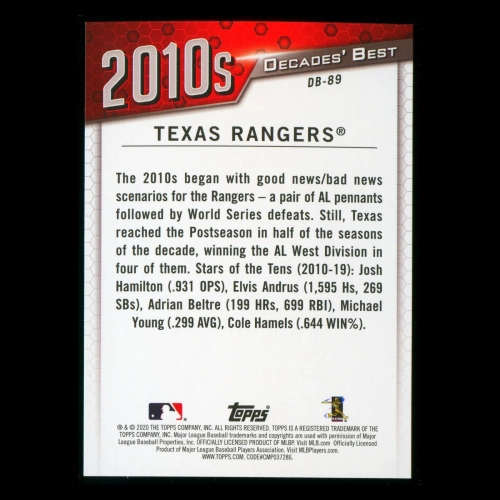 Texas Rangers 2020 Topps Decades' Best Teams 2010s