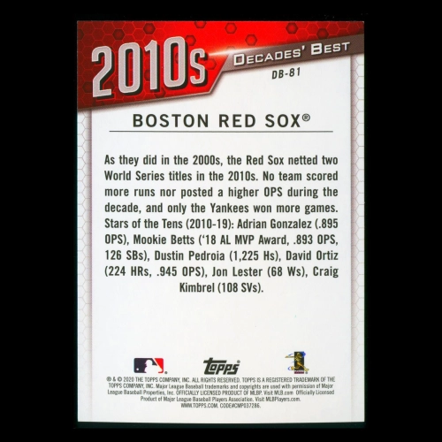 Boston Red Sox 2020 Topps Decades' Best Teams 2010s
