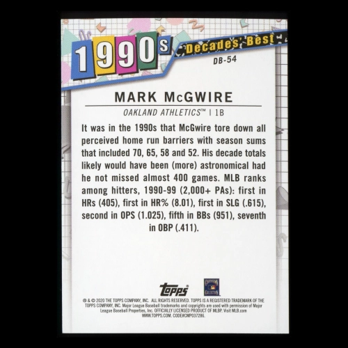 Mark McGwire 2020 Topps Decades' Best Batters 1990s Athletics