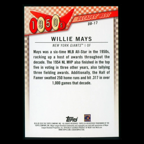Willie Mays 2020 Topps Decades' Best Batters 1950s Giants