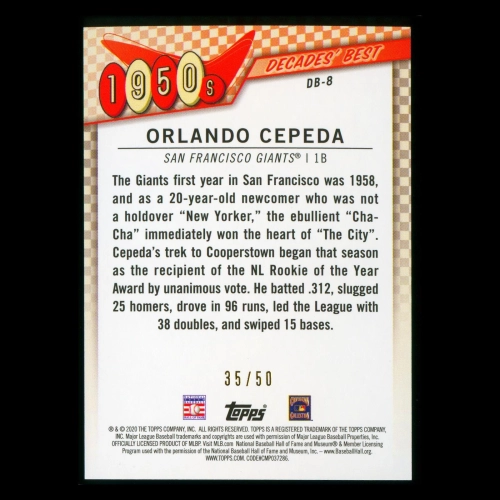 Orlando Cepeda 2020 Topps Decades' Best Award Winners 1950s Giants 35/50