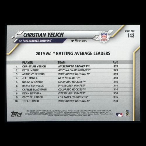 Christian Yelich 2020 Topps League Leaders Brewers