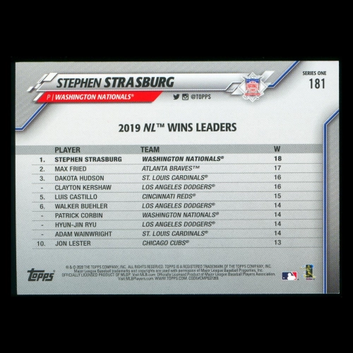 Stephen Strasburg 2020 Topps League Leaders Nationals