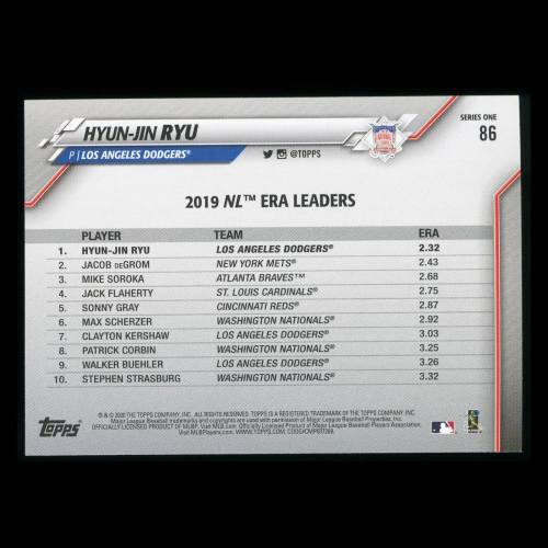 Hyun-Jin Ryu 2020 Topps League Leaders Dodgers
