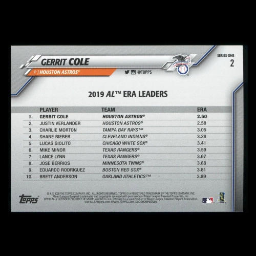 Gerrit Cole 2020 Topps League Leaders Astros