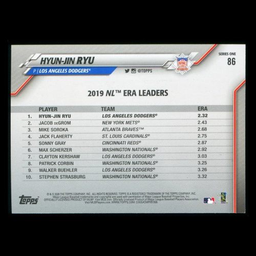 Hyun-Jin Ryu 2020 Topps League Leaders Dodgers