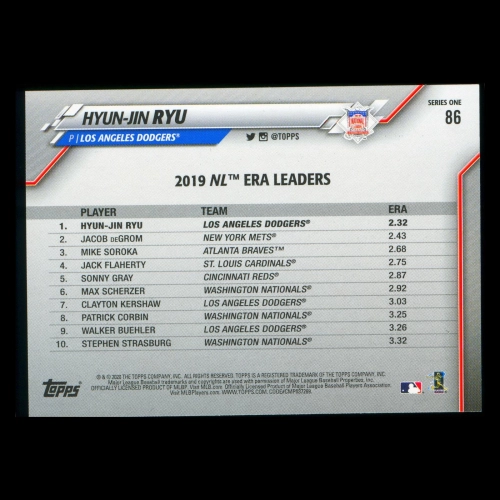 Hyun-Jin Ryu 2020 Topps League Leaders Dodgers