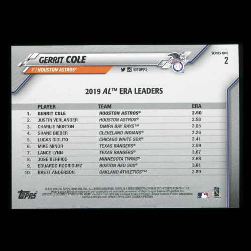 Gerrit Cole 2020 Topps League Leaders Astros