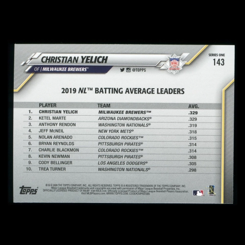 Christian Yelich 2020 Topps League Leaders Brewers