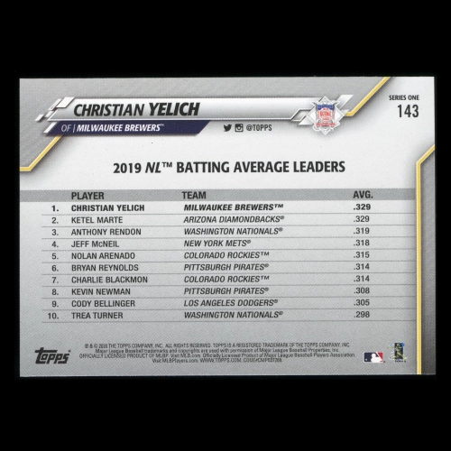 Christian Yelich 2020 Topps League Leaders Brewers