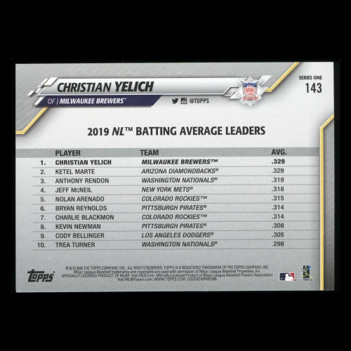 Christian Yelich 2020 Topps League Leaders Brewers