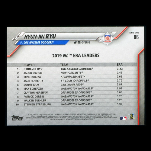 Hyun-Jin Ryu 2020 Topps League Leaders Dodgers