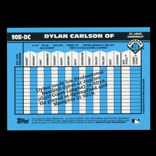 Dylan Carlson RC 2020 Bowman Chrome 1990 Retro Refractor Rookie Cardinals