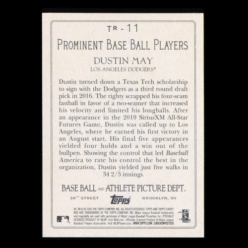 Dustin May RC 2020 Topps Turkey Red Rookie Dodgers