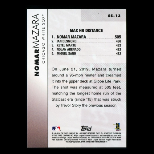 Nomar Mazara 2020 Topps Significant Statistics Max HR Distance White Sox