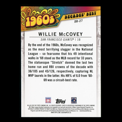 Willie McCovey 2020 Topps Decades' Best Batters 1960s Giants