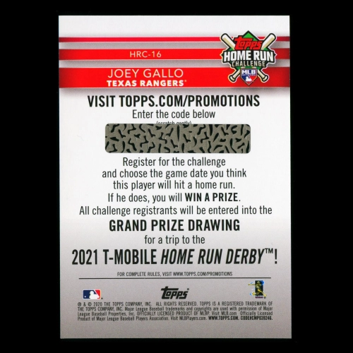 Joey Gallo 2020 Topps Home Run Challenge Rangers