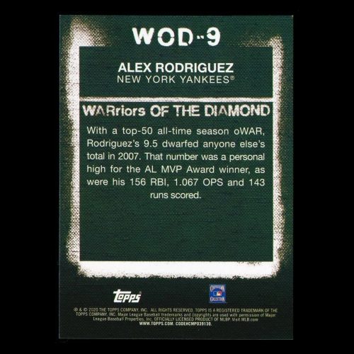 Alex Rodriguez 2020 Topps WARriors of the Diamond Yankees