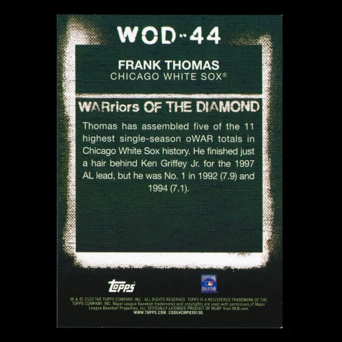 Frank Thomas 2020 Topps WARriors of the Diamond White Sox