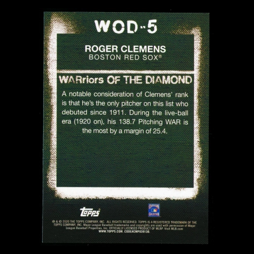 Roger Clemens 2020 Topps WARriors of the Diamond Red Sox