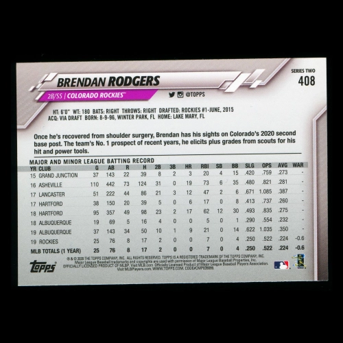 Brendan Rodgers 2020 Topps Future Stars Rockies