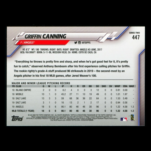 Griffin Canning 2020 Topps Future Stars Angels