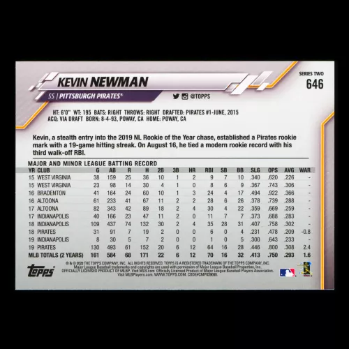 Kevin Newman 2020 Topps Future Stars Pirates